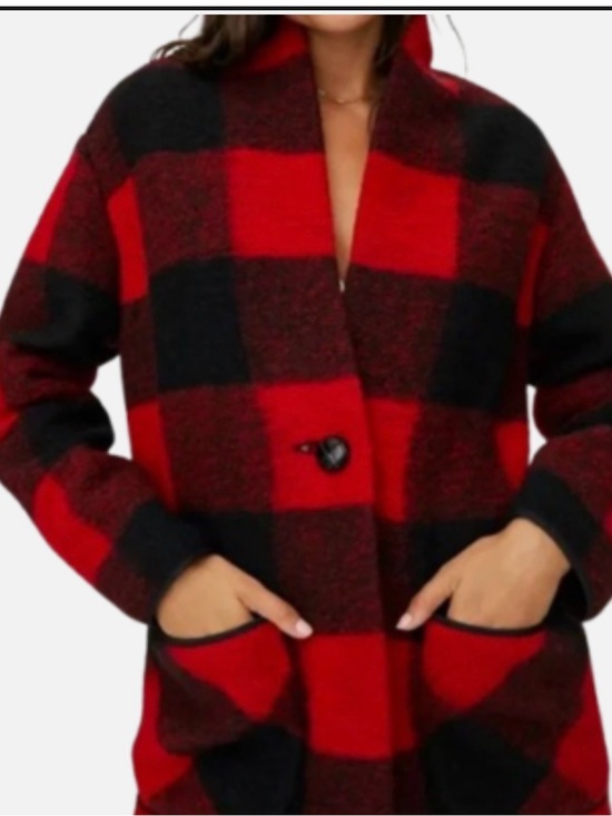 Wilfred Jackets & Blazers - Wilfred Red and Black Buffalo-Check Pea Coat